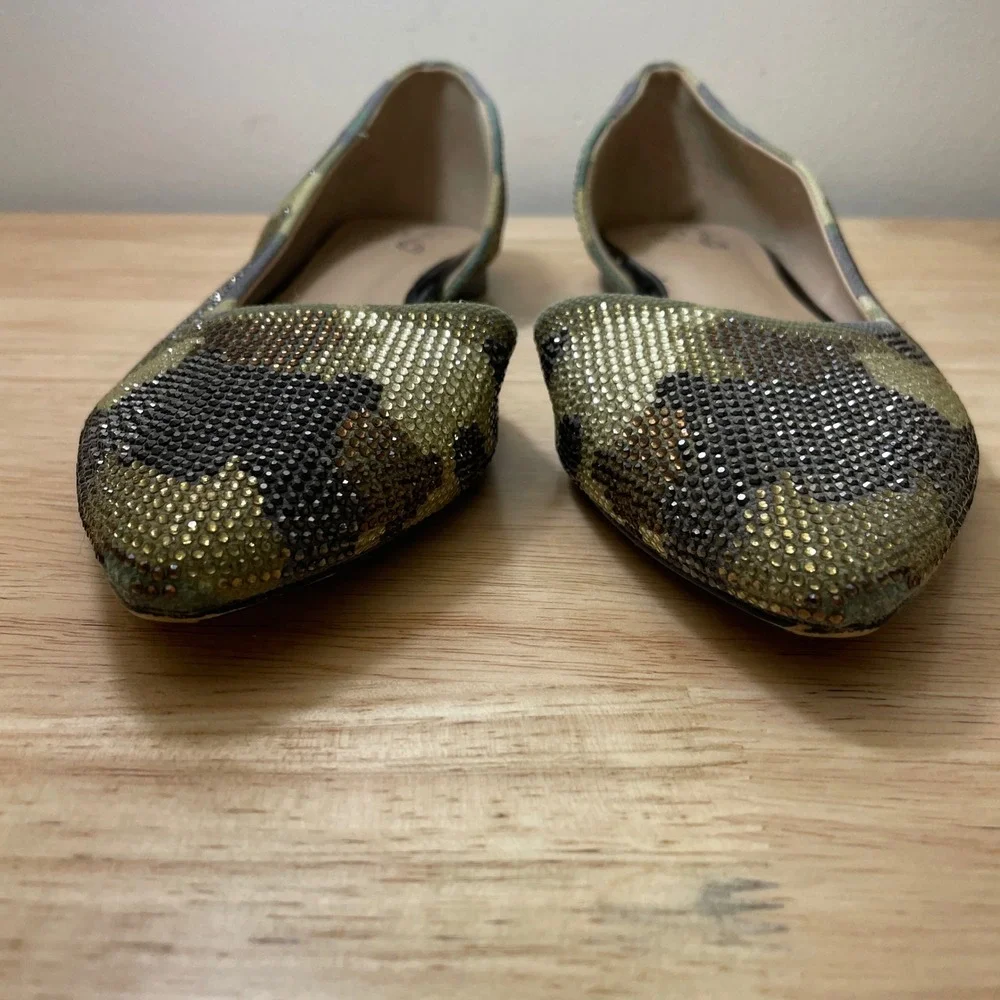 Mix No. 6 Womens Camo Rhinestone d'Orsay‎ Pointed Toe Flats Camo Size 8M